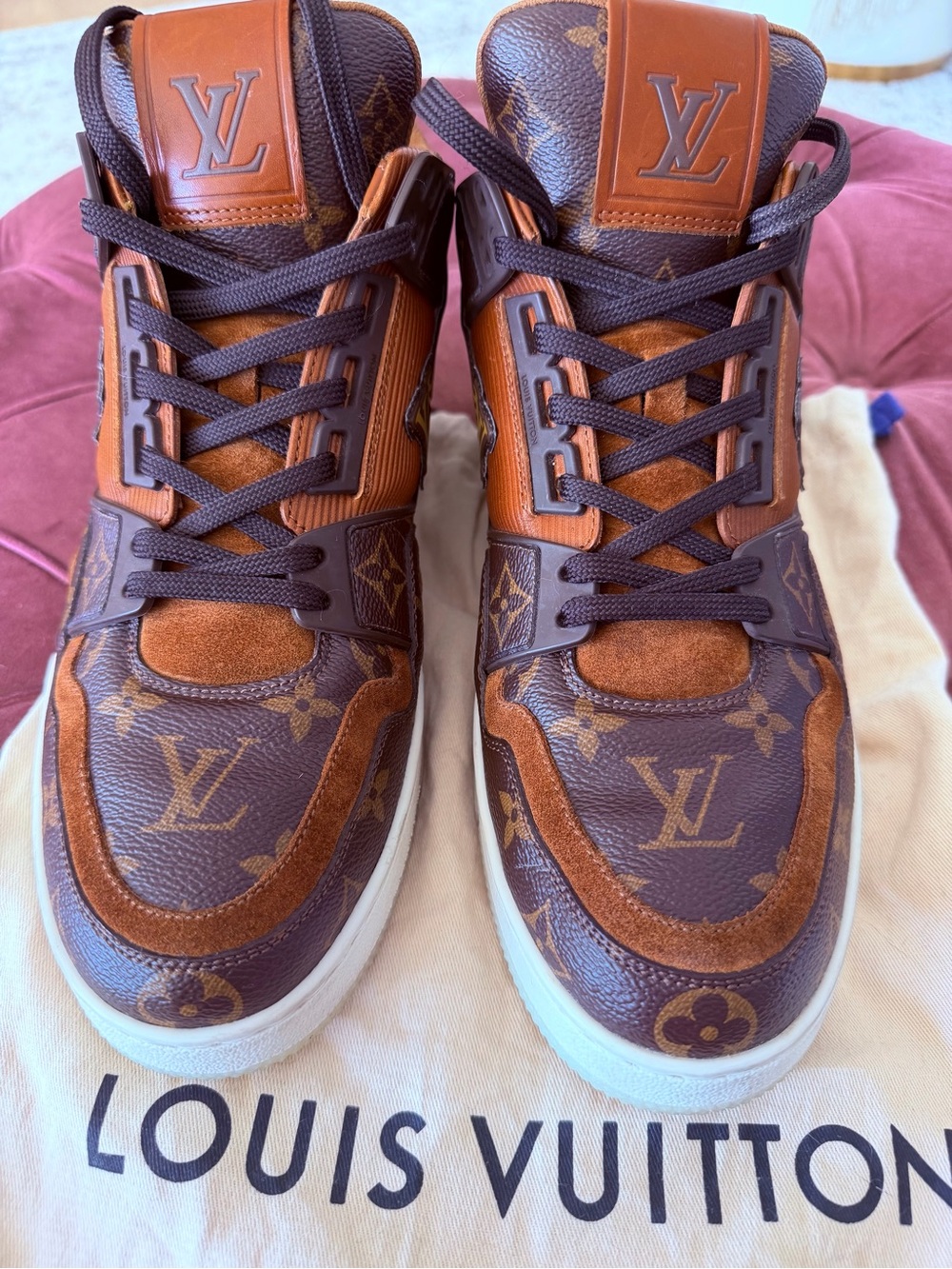 Louis Vuitton Brown Monogram & Tan High-Top Sneakers